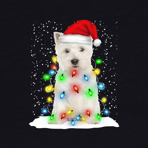 West Highland White Terrier Christmas Santa Hat Xmas Tree Color Lights by Ripke Jesus